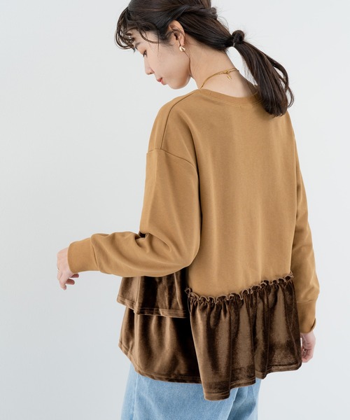 SABUROKU(サブロク)の「【SABUROKU】トレンド感 ◎ スエードフリル裏毛トレーナー(Tシャツ/カットソー・レディース・チャコールグレー/グレー/イエロー・M)」の14枚目の写真
