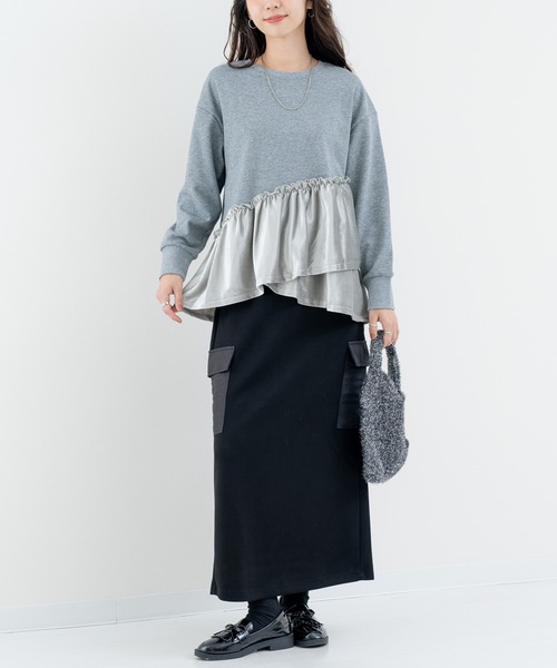 SABUROKU(サブロク)の「【SABUROKU】トレンド感 ◎ スエードフリル裏毛トレーナー(Tシャツ/カットソー・レディース・チャコールグレー/グレー/イエロー・M)」の16枚目の写真