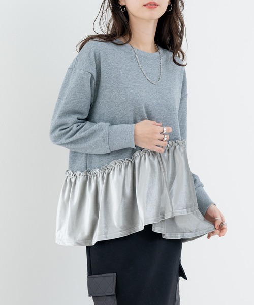 SABUROKU(サブロク)の「【SABUROKU】トレンド感 ◎ スエードフリル裏毛トレーナー(Tシャツ/カットソー・レディース・チャコールグレー/グレー/イエロー・M)」の15枚目の写真