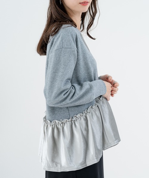 SABUROKU(サブロク)の「【SABUROKU】トレンド感 ◎ スエードフリル裏毛トレーナー(Tシャツ/カットソー・レディース・チャコールグレー/グレー/イエロー・M)」の19枚目の写真