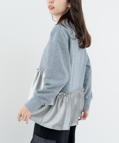 SABUROKU(サブロク)の「【SABUROKU】トレンド感 ◎ スエードフリル裏毛トレーナー(Tシャツ/カットソー・レディース・チャコールグレー/グレー/イエロー・M)」の20枚目の写真
