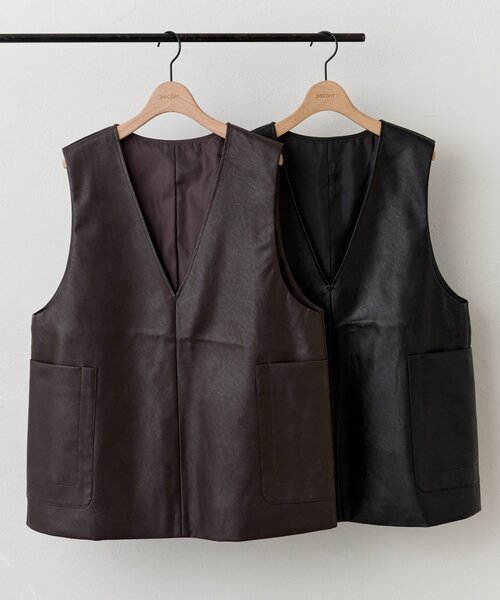 【新品タグ付】super beauty フェイクレザー ロングベスト 新品タグ付】super beauty フェイクレザー ロングベスト セール