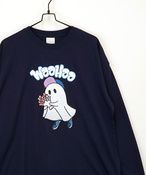 アルベロベロ猫刺繍付き長袖トップス le petaleクロネコフラワー刺繍Tシャツ カットソー Tシャツ