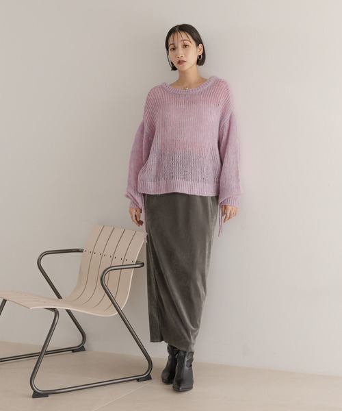 LOWRYS FARM（ローリーズファーム）の「ドロストモヘアＶプルオーバーＬＳ  583240（ニット/セーター・レディース・ピンク/ベージュ/グレー/ブラック・FREE）」の7枚目の写真