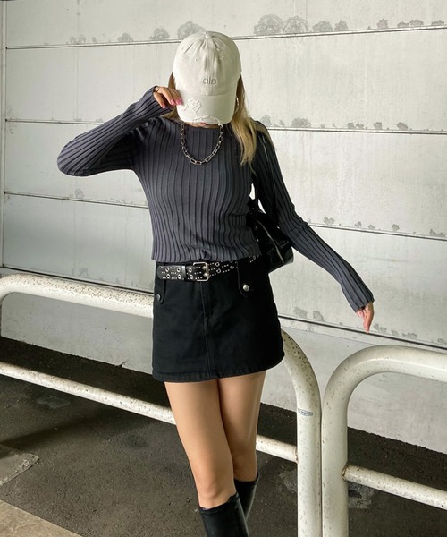 non-hedge(ノンヘッジ)の「リブショート丈ニットトップス(ニット/セーター・レディース・ベージュ/ブラック/ブルー/オフホワイト/ブラウン・FREE)」の17枚目の写真