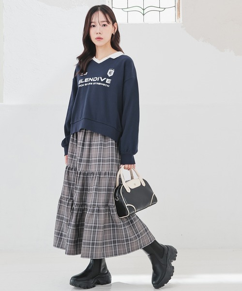 Honeys(ハニーズ)の「ロングティアードスカート(スカート・レディース・ネイビー系/グレー系その他/ブラウン系その他・3L/L/LL/M/S)」の9枚目の写真