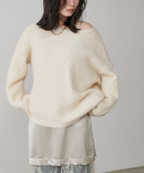 LARUTA(ラルータ)の「【LARUTA】シャギー片畦ニットプルオーバー(ニット/セーター・レディース・ミント/モカ/アイボリー/サックスブルー/チャコールグレー・FREE)」の2枚目の写真