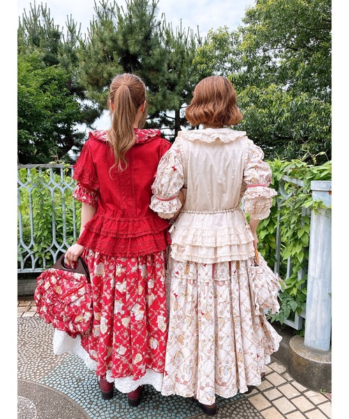 ピンクハウス フリルワンピース(赤) パフュームプリントワンピース（ワンピース）｜PINK HOUSE（ピンク