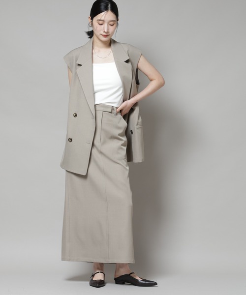 NANO universe（ナノユニバース）の「ポケットディティールナロースカート(セットアップ可)（スカート・レディース・チャコール/ベージュ/キャメル・FREE）」の19枚目の写真