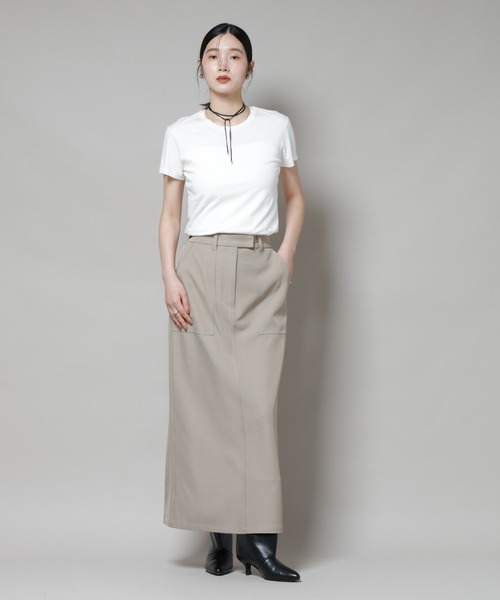 NANO universe（ナノユニバース）の「ポケットディティールナロースカート(セットアップ可)（スカート・レディース・チャコール/ベージュ/キャメル・FREE）」の13枚目の写真