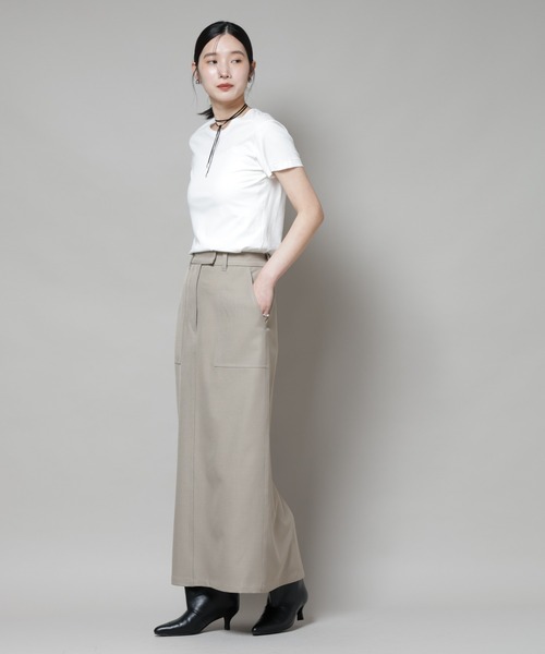 NANO universe（ナノユニバース）の「ポケットディティールナロースカート(セットアップ可)（スカート・レディース・チャコール/ベージュ/キャメル・FREE）」の15枚目の写真