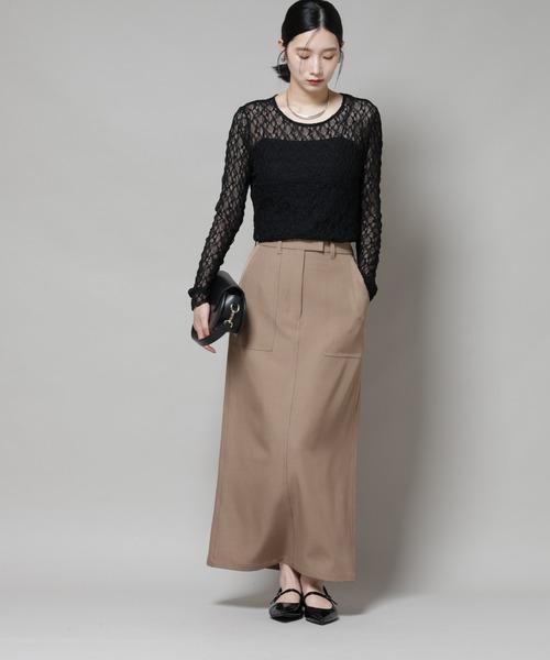 NANO universe（ナノユニバース）の「ポケットディティールナロースカート(セットアップ可)（スカート・レディース・チャコール/ベージュ/キャメル・FREE）」の21枚目の写真