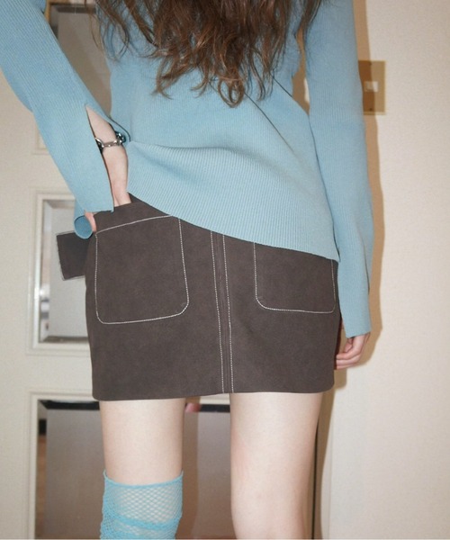 musubore（ムスボレ）の「low waist suede mini skirt / ローウエストスエードミニスカート（スカート・レディース・ダークブラウン/ベージュ・FREE）」の18枚目の写真
