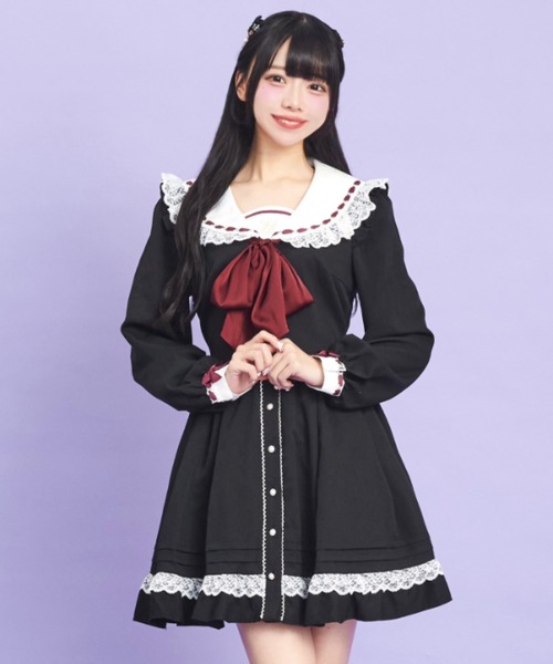 Secret Honey（シークレットハニー）の「レースフリルセーラーカラーワンピース（ワンピース・レディース・ブラック/グレー/ブラックミックス・MEDIUM）」の2枚目の写真