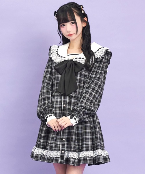 Secret Honey（シークレットハニー）の「レースフリルセーラーカラーワンピース（ワンピース・レディース・ブラック/グレー/ブラックミックス・MEDIUM）」の3枚目の写真