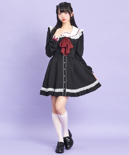 Secret Honey（シークレットハニー）の「レースフリルセーラーカラーワンピース（ワンピース・レディース・ブラック/グレー/ブラックミックス・MEDIUM）」の6枚目の写真