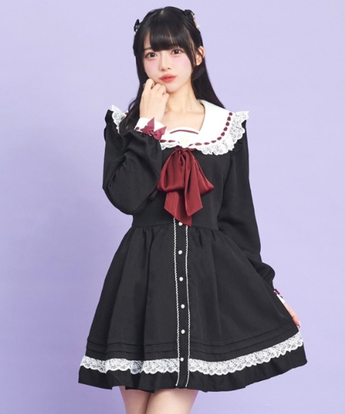 Secret Honey（シークレットハニー）の「レースフリルセーラーカラーワンピース（ワンピース・レディース・ブラック/グレー/ブラックミックス・MEDIUM）」の7枚目の写真