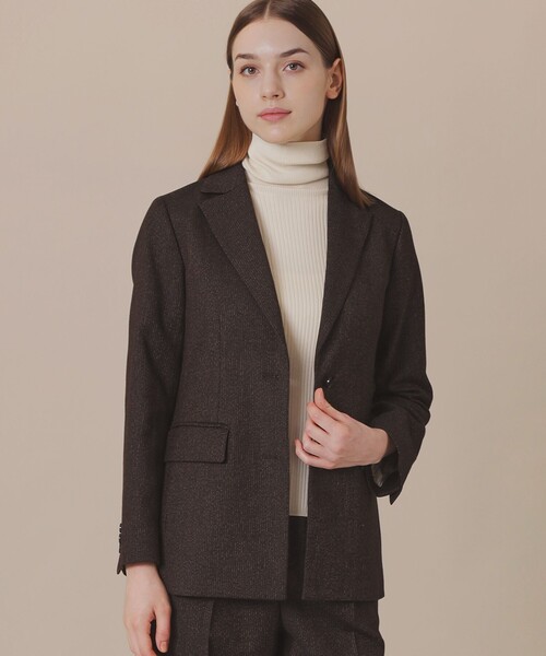 MACKINTOSH LONDON(マッキントッシュ ロンドン)の「【WEB・一部店舗限定】ウールヘアラインストライプジャケット(テーラードジャケット・レディース・ダークブラウン・38)」の1枚目の写真