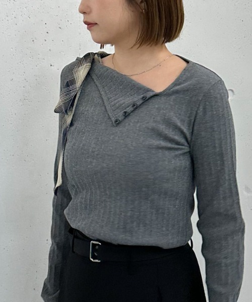 archives(アルシーヴ)の「肩リボンワンショルカットTOPS(Tシャツ/カットソー・レディース・チャコールグレー/ブラウン/ブラック・MEDIUM)」の6枚目の写真