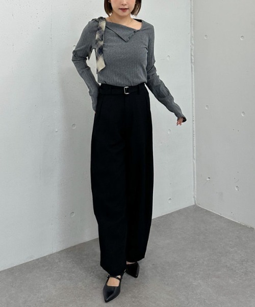 archives(アルシーヴ)の「肩リボンワンショルカットTOPS(Tシャツ/カットソー・レディース・チャコールグレー/ブラウン/ブラック・MEDIUM)」の10枚目の写真