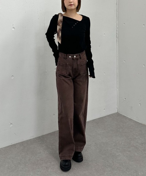 archives(アルシーヴ)の「肩リボンワンショルカットTOPS(Tシャツ/カットソー・レディース・チャコールグレー/ブラウン/ブラック・MEDIUM)」の14枚目の写真