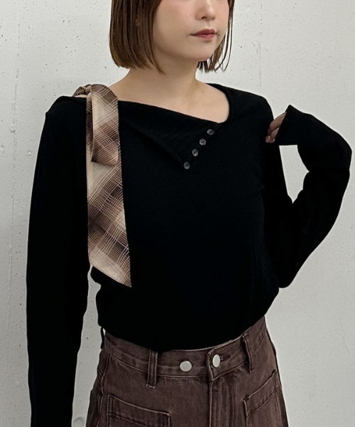 archives(アルシーヴ)の「肩リボンワンショルカットTOPS(Tシャツ/カットソー・レディース・チャコールグレー/ブラウン/ブラック・MEDIUM)」の15枚目の写真