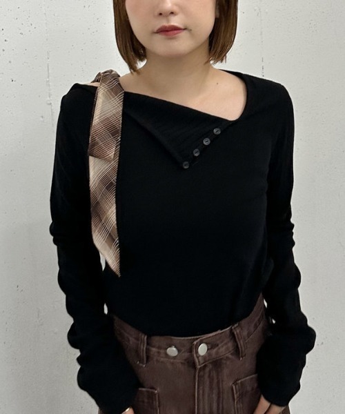 archives(アルシーヴ)の「肩リボンワンショルカットTOPS(Tシャツ/カットソー・レディース・チャコールグレー/ブラウン/ブラック・MEDIUM)」の16枚目の写真