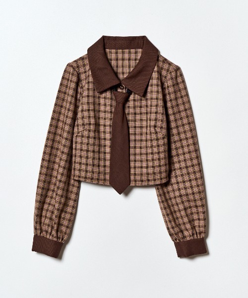 REDYAZEL(レディアゼル)の「バイカラークラシックチェックブラウス×ミニスカートセットアップ(セットアップ・レディース・グリーン系その他/ベージュ系その他/ブラウン系その他・SMALL/MEDIUM)」の4枚目の写真