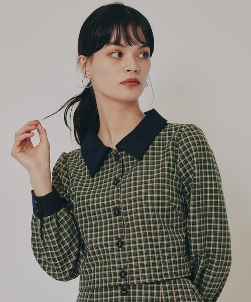 REDYAZEL(レディアゼル)の「バイカラークラシックチェックブラウス×ミニスカートセットアップ(セットアップ・レディース・グリーン系その他/ベージュ系その他/ブラウン系その他・SMALL/MEDIUM)」の9枚目の写真