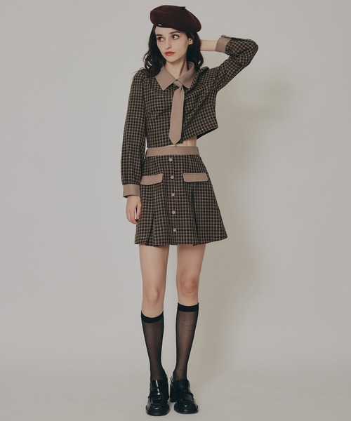 REDYAZEL(レディアゼル)の「バイカラークラシックチェックブラウス×ミニスカートセットアップ(セットアップ・レディース・グリーン系その他/ベージュ系その他/ブラウン系その他・SMALL/MEDIUM)」の21枚目の写真