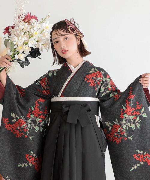 レディース袴セット 卒業式 女性 4点セット「二尺袖+袴+袴下帯＋襦袢