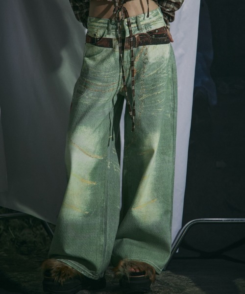 【GATELESS】VINTAGE PRINT BUGGY DENIM PANTS / 【ゲートレス】ビンテージプリントバギーデニムパンツ