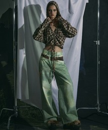 GATELESS（ゲートレス）の「【GATELESS】VINTAGE PRINT BUGGY DENIM PANTS / 【ゲートレス】ビンテージプリントバギーデニムパンツ（デニムパンツ）」