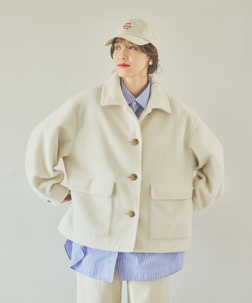 studio CLIP（スタディオクリップ）の「ウールライクライトボアブルゾン[プチサイズあり]（ブルゾン・レディース・セージグリーン/オフホワイト/ライトグレー・FREE/PF）」の2枚目の写真