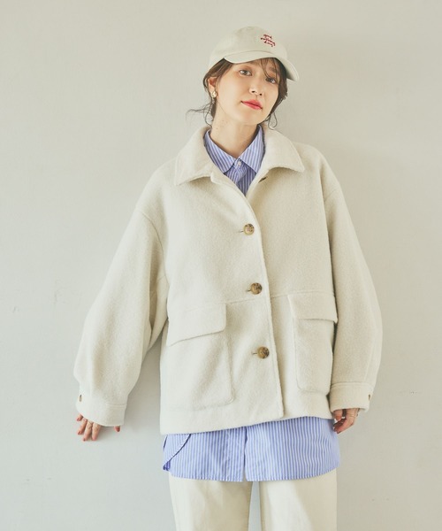 studio CLIP（スタディオクリップ）の「ウールライクライトボアブルゾン[プチサイズあり]（ブルゾン・レディース・セージグリーン/オフホワイト/ライトグレー・FREE/PF）」の5枚目の写真