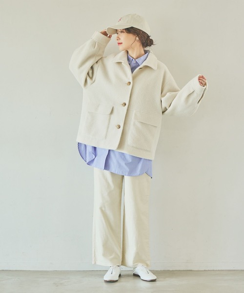 studio CLIP（スタディオクリップ）の「ウールライクライトボアブルゾン[プチサイズあり]（ブルゾン・レディース・セージグリーン/オフホワイト/ライトグレー・FREE/PF）」の7枚目の写真