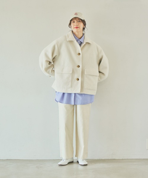 studio CLIP（スタディオクリップ）の「ウールライクライトボアブルゾン[プチサイズあり]（ブルゾン・レディース・セージグリーン/オフホワイト/ライトグレー・FREE/PF）」の8枚目の写真