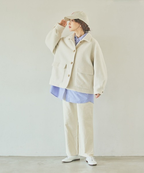 studio CLIP（スタディオクリップ）の「ウールライクライトボアブルゾン[プチサイズあり]（ブルゾン・レディース・セージグリーン/オフホワイト/ライトグレー・FREE/PF）」の9枚目の写真