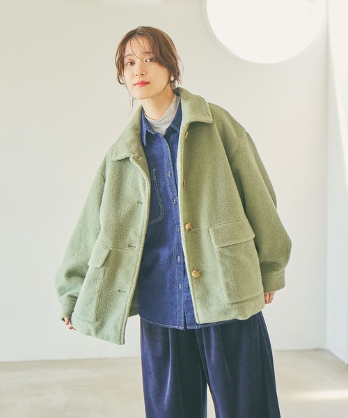 studio CLIP（スタディオクリップ）の「ウールライクライトボアブルゾン[プチサイズあり]（ブルゾン・レディース・セージグリーン/オフホワイト/ライトグレー・FREE/PF）」の16枚目の写真