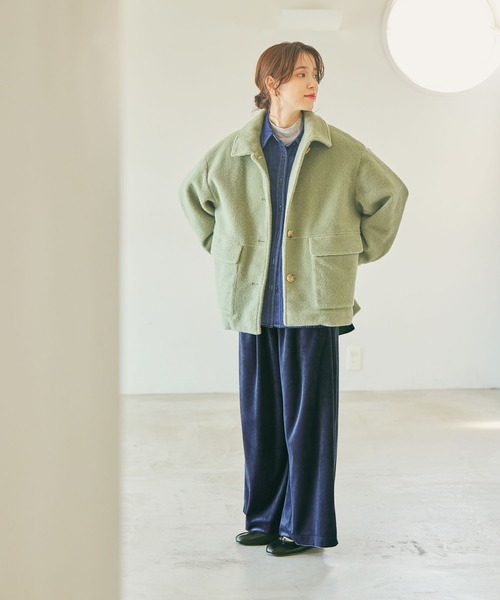 studio CLIP（スタディオクリップ）の「ウールライクライトボアブルゾン[プチサイズあり]（ブルゾン・レディース・セージグリーン/オフホワイト/ライトグレー・FREE/PF）」の20枚目の写真