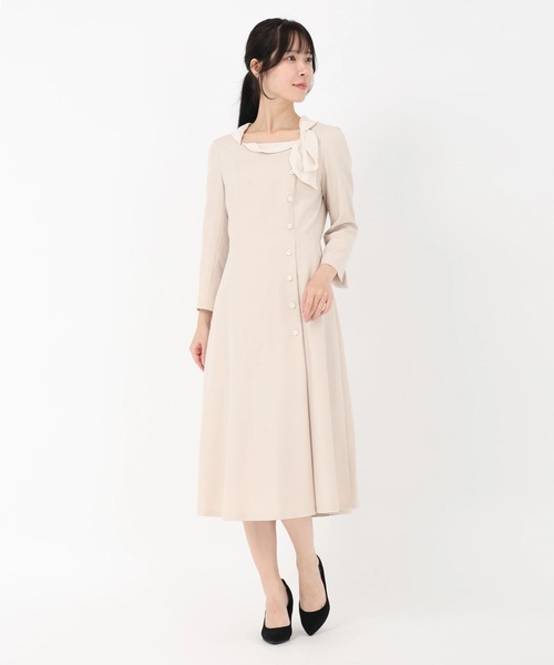 セール】Linonシャンブレー/ウーリー千鳥_サイドリボンネック