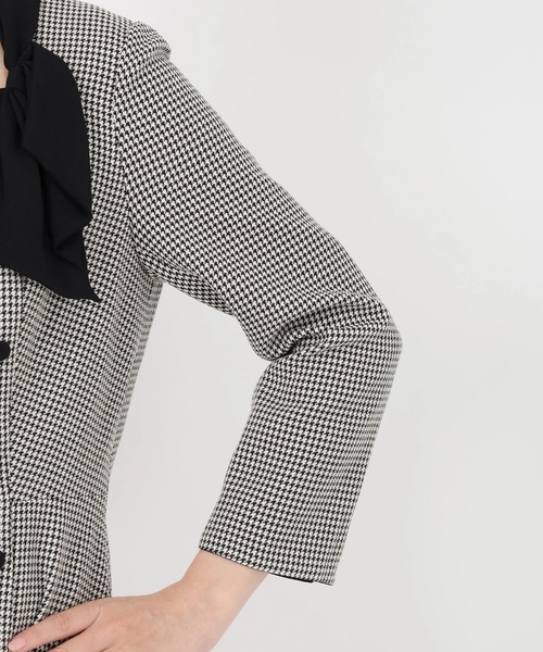 セール】Linonシャンブレー/ウーリー千鳥_サイドリボンネック