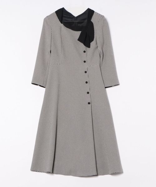 セール】Linonシャンブレー/ウーリー千鳥_サイドリボンネック