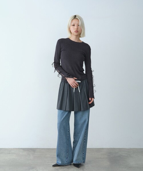 CODE A（コードエー）の「ribbon slit pullover（ニット/セーター・レディース・アイボリー/ライトイエロー系/ダークグレー・00）」の8枚目の写真