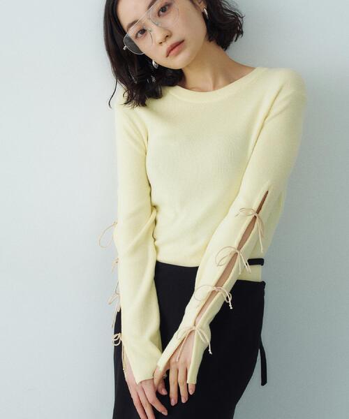 CODE A（コードエー）の「ribbon slit pullover（ニット/セーター・レディース・アイボリー/ライトイエロー系/ダークグレー・00）」の9枚目の写真