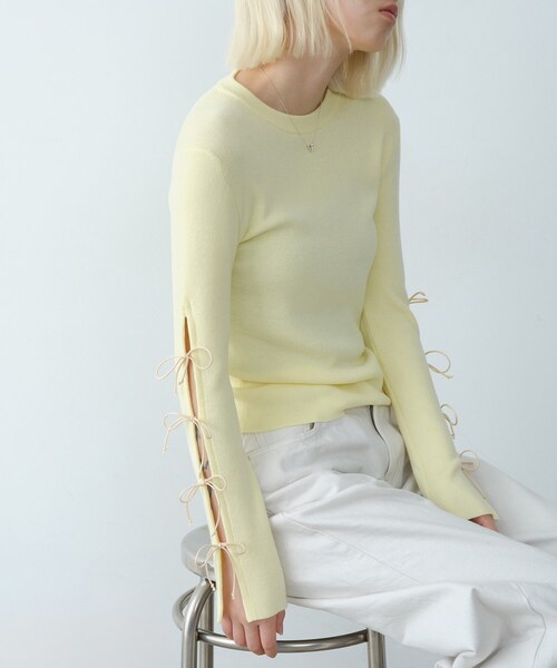 CODE A（コードエー）の「ribbon slit pullover（ニット/セーター・レディース・アイボリー/ライトイエロー系/ダークグレー・00）」の12枚目の写真