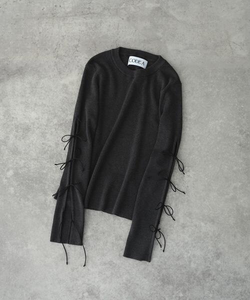 CODE A（コードエー）の「ribbon slit pullover（ニット/セーター・レディース・アイボリー/ライトイエロー系/ダークグレー・00）」の14枚目の写真