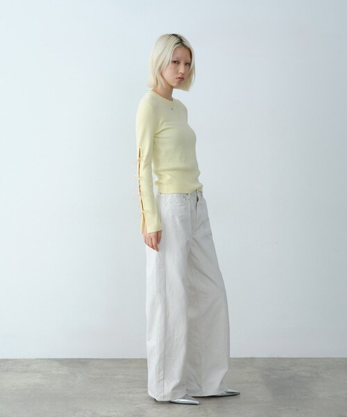CODE A（コードエー）の「ribbon slit pullover（ニット/セーター・レディース・アイボリー/ライトイエロー系/ダークグレー・00）」の15枚目の写真