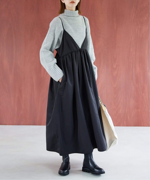 WEB限定/追加3》タフタギャザーキャミワンピース（ワンピース）｜SLOBE