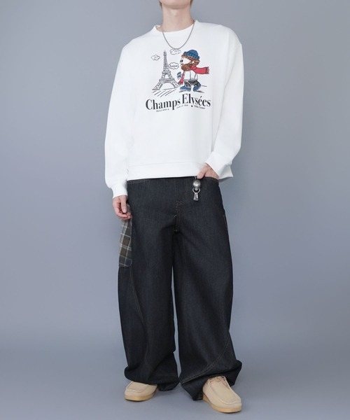 SPINNS（スピンズ）の「ひげおじさんスウェット/パリ/立体刺繍デザイン/さらもち素材（スウェット・メンズ・ブラック/ホワイト・ONESIZE）」の3枚目の写真